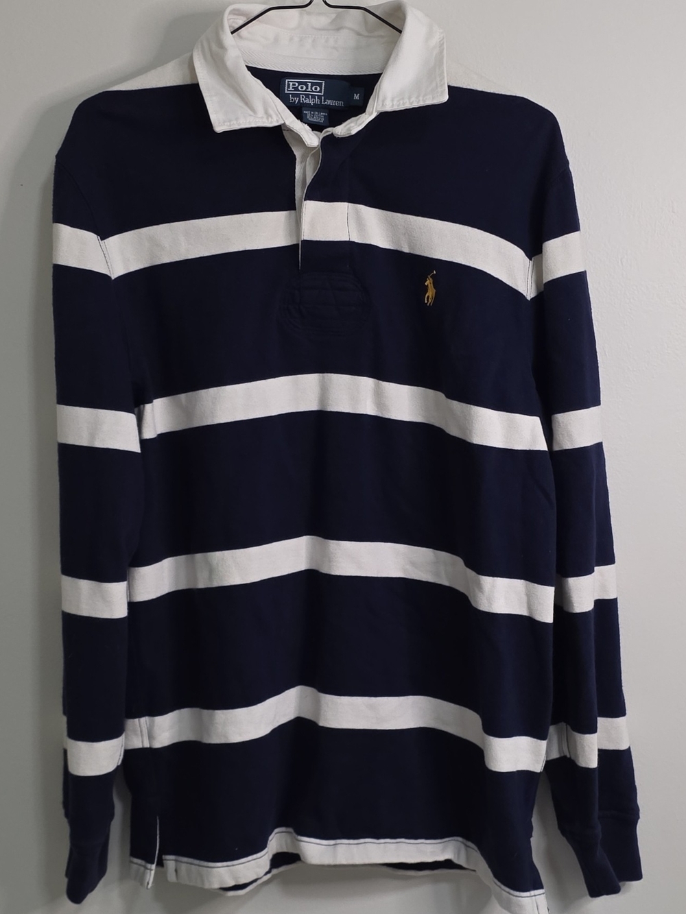 Polo by Ralph Lauren Men's Navy & White Striped Rugby Sweater M